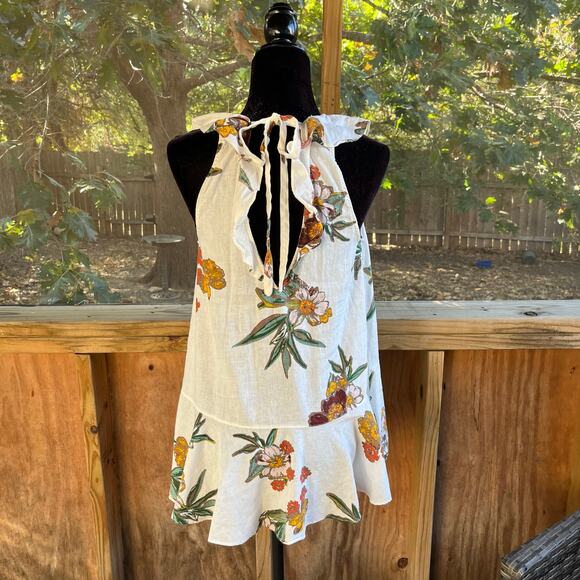 Free People Summer In Tulum Tunic Top White Floral Linen Blend Size XS - Picture 4 of 9